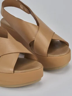 Sandali zeppa tacco 6cm pelle marrone