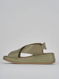 Sandali zeppa tacco 5cm pelle verde