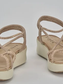 Sandali zeppa tacco 4cm pelle oro