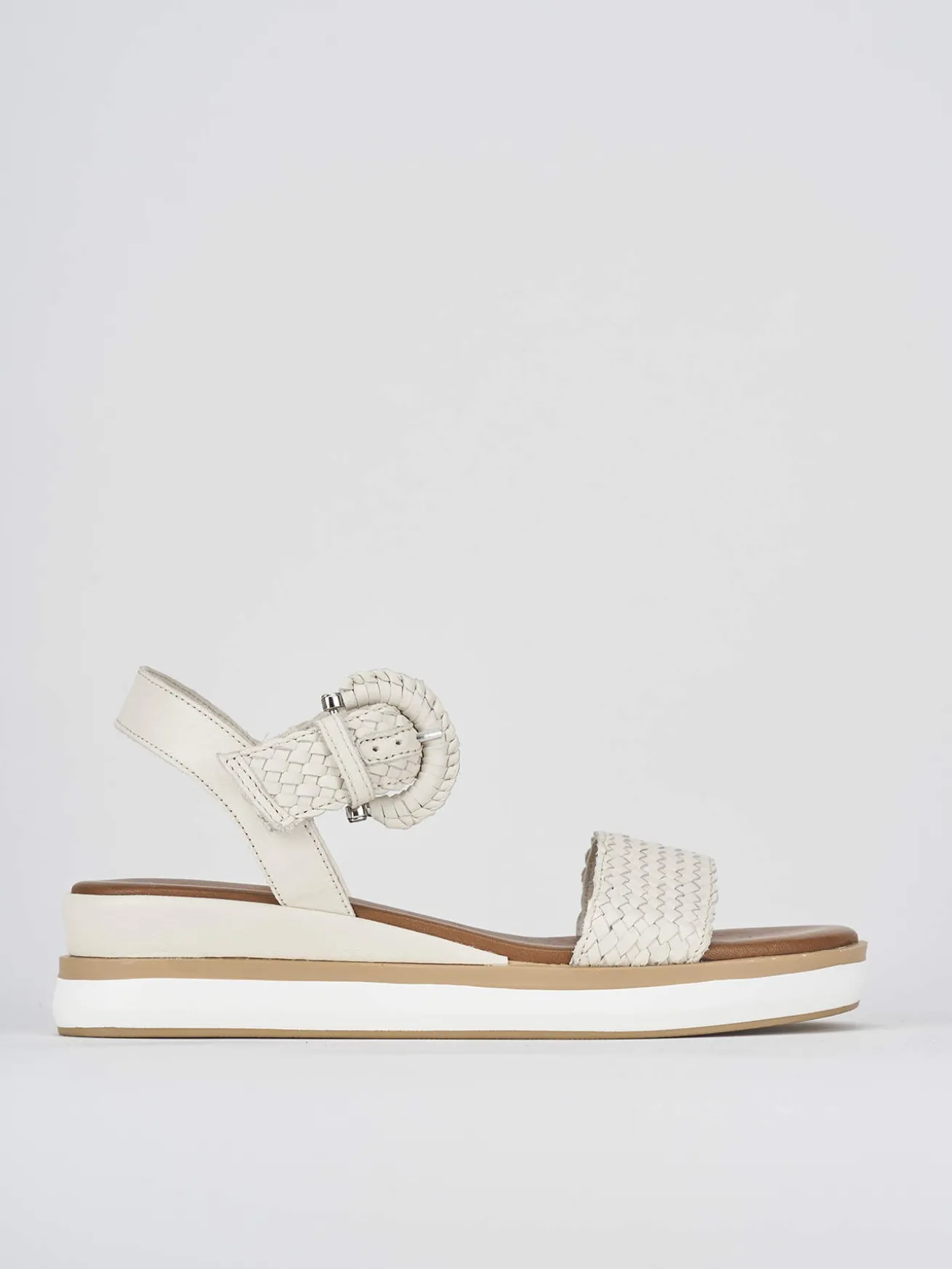 Sandali zeppa tacco 3cm pelle beige