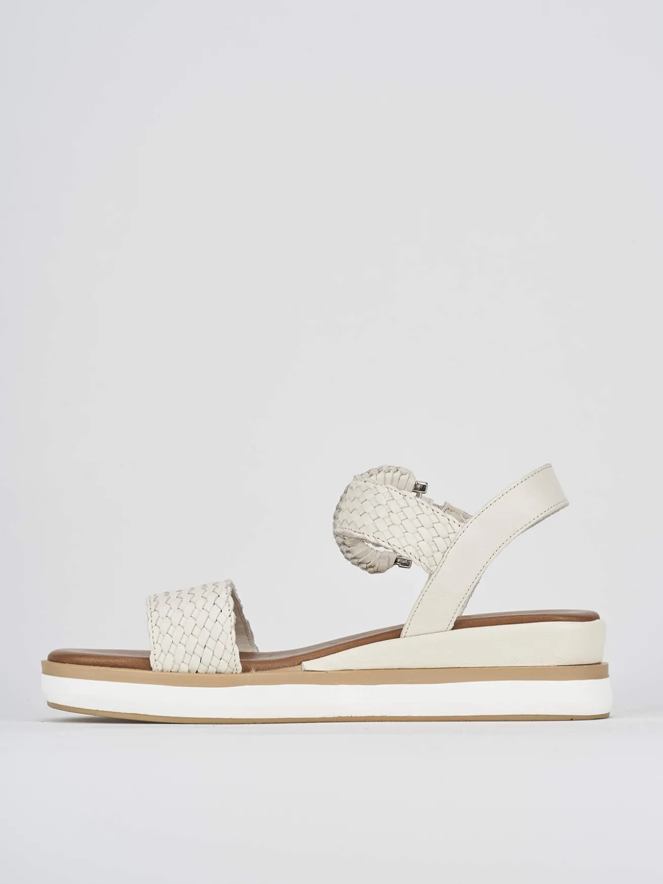 Sandali zeppa tacco 3cm pelle beige