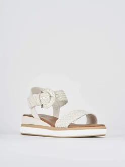 Sandali zeppa tacco 3cm pelle beige