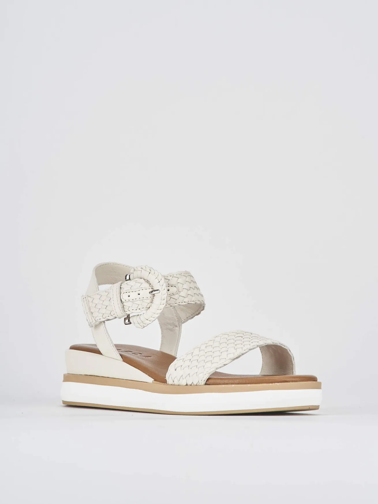 Sandali zeppa tacco 3cm pelle beige