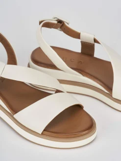 Sandali zeppa tacco 4cm pelle bianco