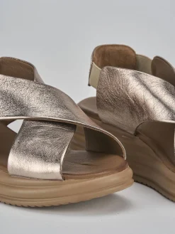 Sandali zeppa tacco 5cm pelle bronzo