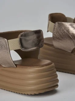 Sandali zeppa tacco 5cm pelle bronzo