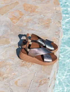 Sandali zeppa tacco 5cm pelle bronzo