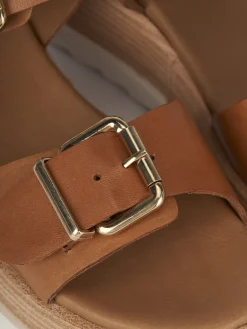 Sandali zeppa tacco 4cm pelle marrone