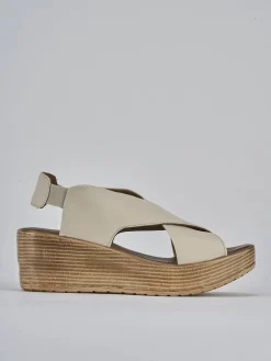 Sandali zeppa tacco 6cm pelle beige