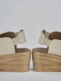 Sandali zeppa tacco 6cm pelle beige