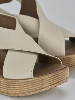 Sandali zeppa tacco 6cm pelle beige