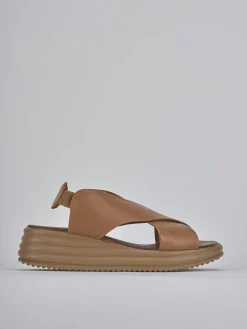 Sandali zeppa tacco 6cm pelle marrone