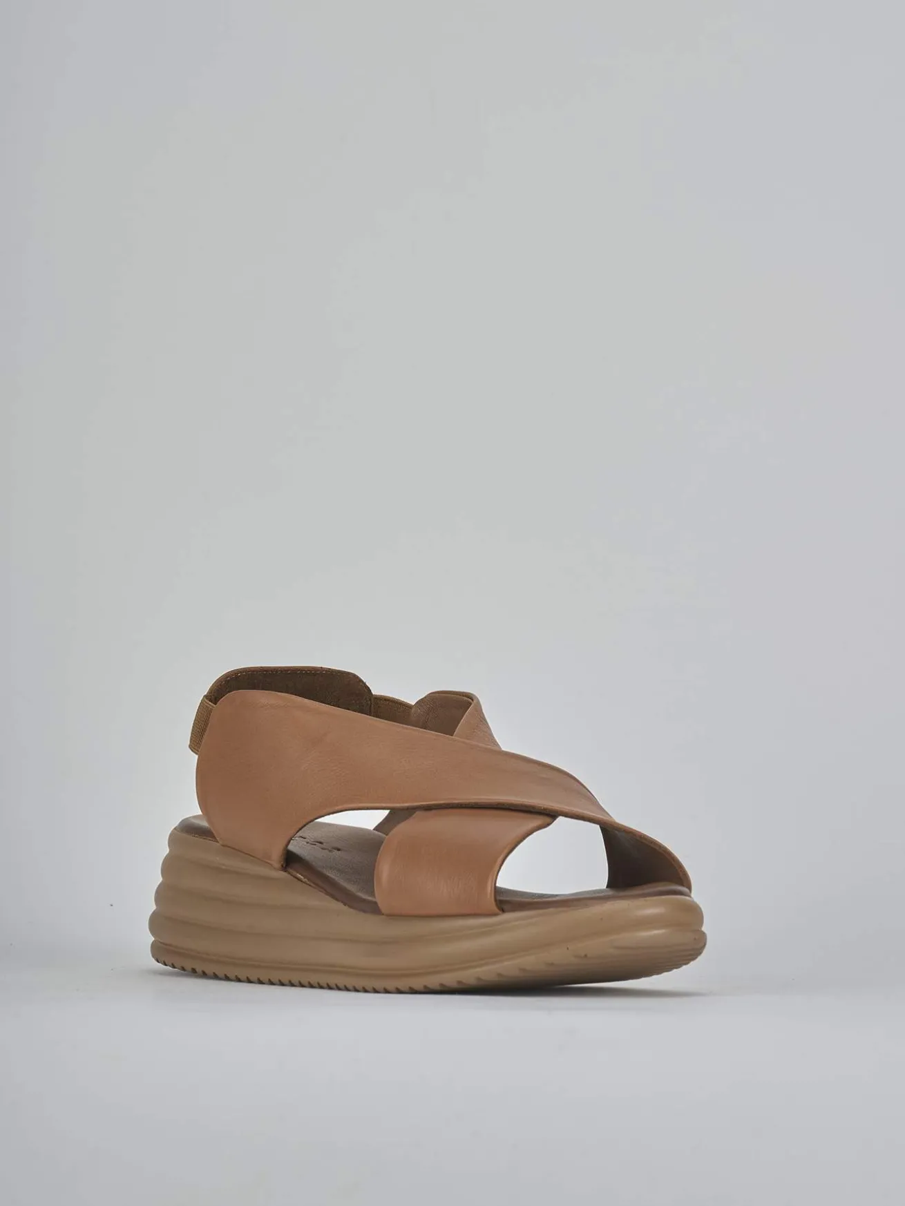 Sandali zeppa tacco 6cm pelle marrone