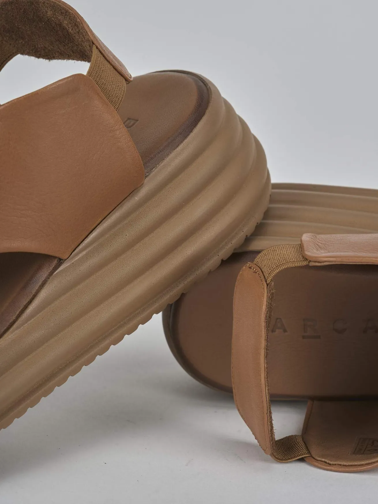 Sandali zeppa tacco 6cm pelle marrone