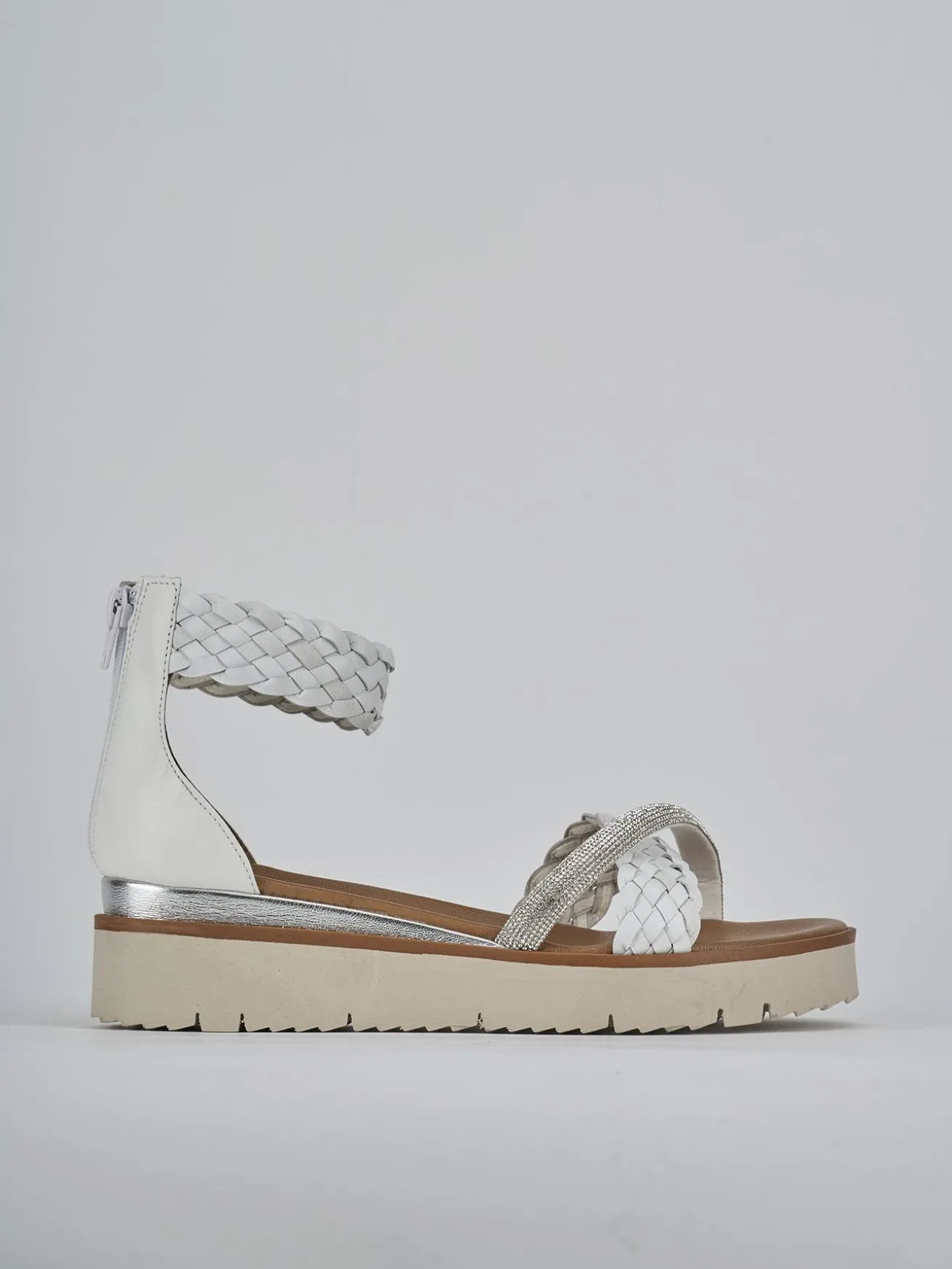 Sandali zeppa tacco 2cm pelle bianco