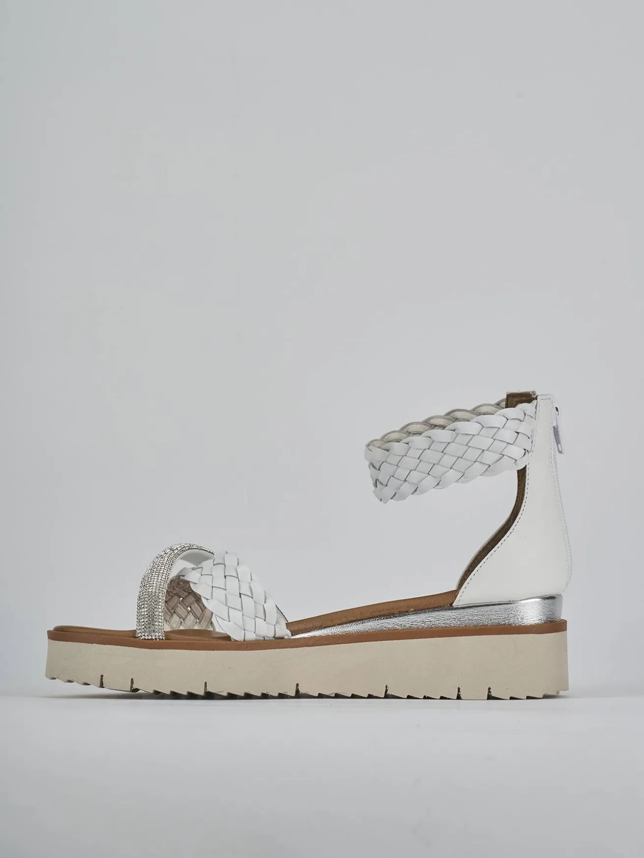 Sandali zeppa tacco 2cm pelle bianco