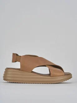 Sandali zeppa tacco 5cm pelle marrone