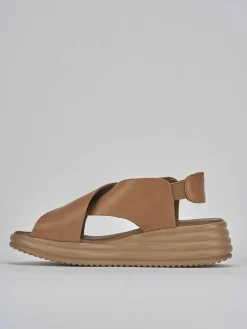 Sandali zeppa tacco 5cm pelle marrone