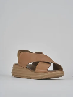 Sandali zeppa tacco 5cm pelle marrone