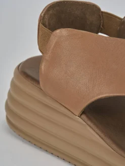 Sandali zeppa tacco 5cm pelle marrone