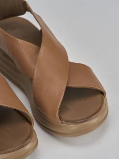 Sandali zeppa tacco 5cm pelle marrone