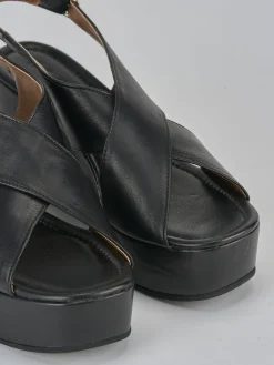 Sandali zeppa tacco 8cm pelle nero