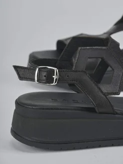 Sandali zeppa tacco 3cm pelle nero