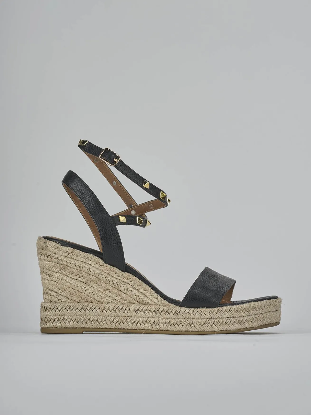 Sandali zeppa tacco 11cm pelle nero