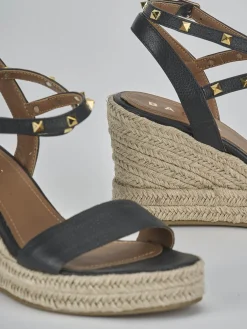 Sandali zeppa tacco 11cm pelle nero