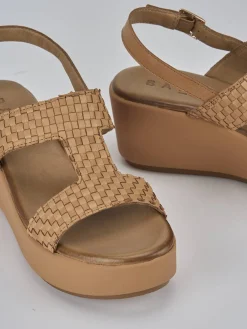 Sandali zeppa tacco 6cm pelle marrone