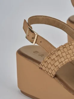 Sandali zeppa tacco 6cm pelle marrone