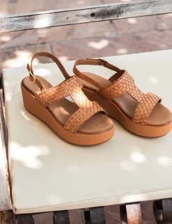 Sandali zeppa tacco 6cm pelle marrone