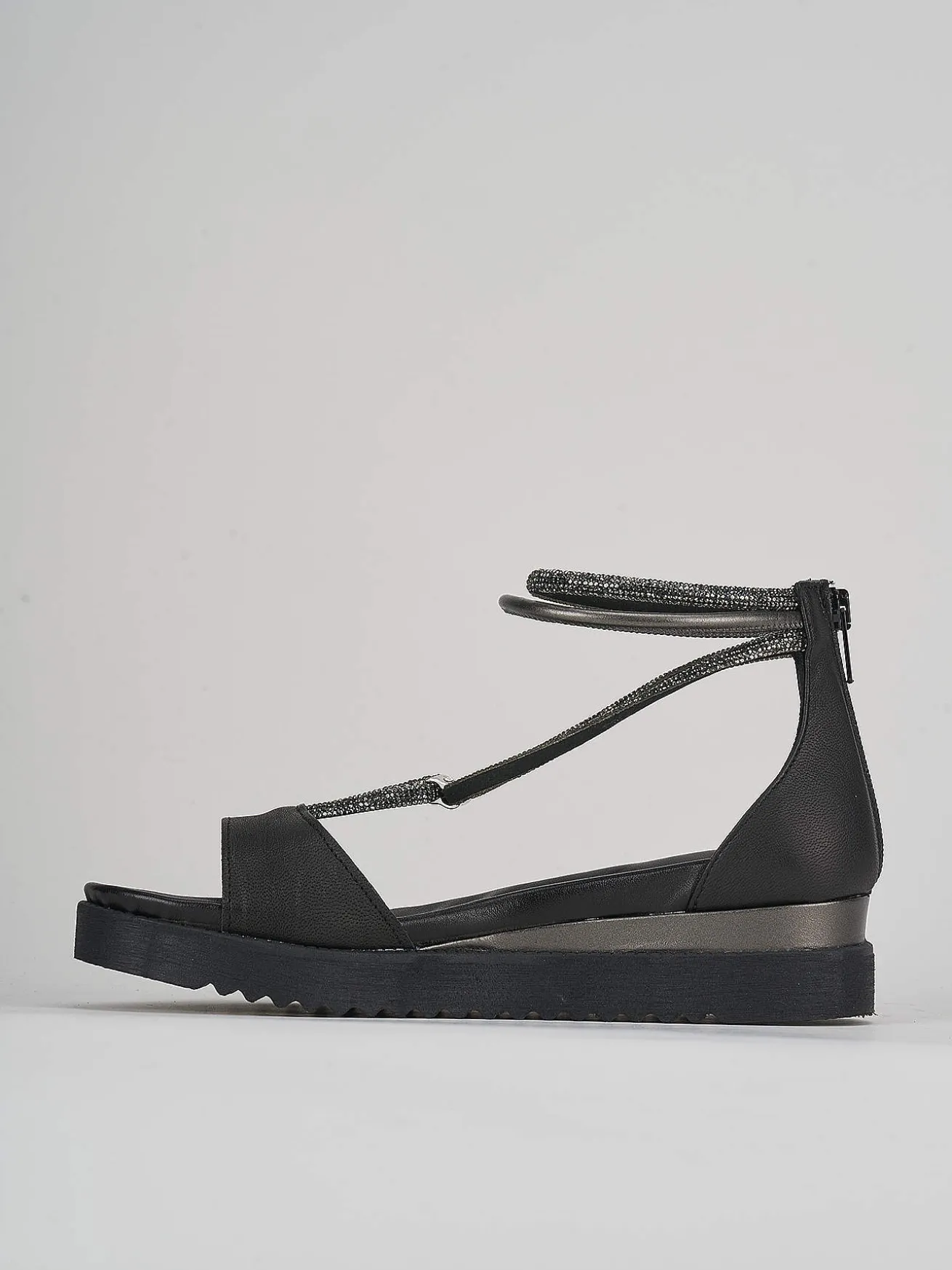 Sandali zeppa tacco 3cm pelle nero