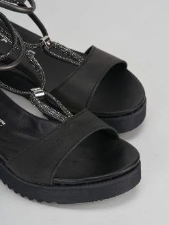 Sandali zeppa tacco 3cm pelle nero