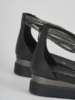 Sandali zeppa tacco 3cm pelle nero