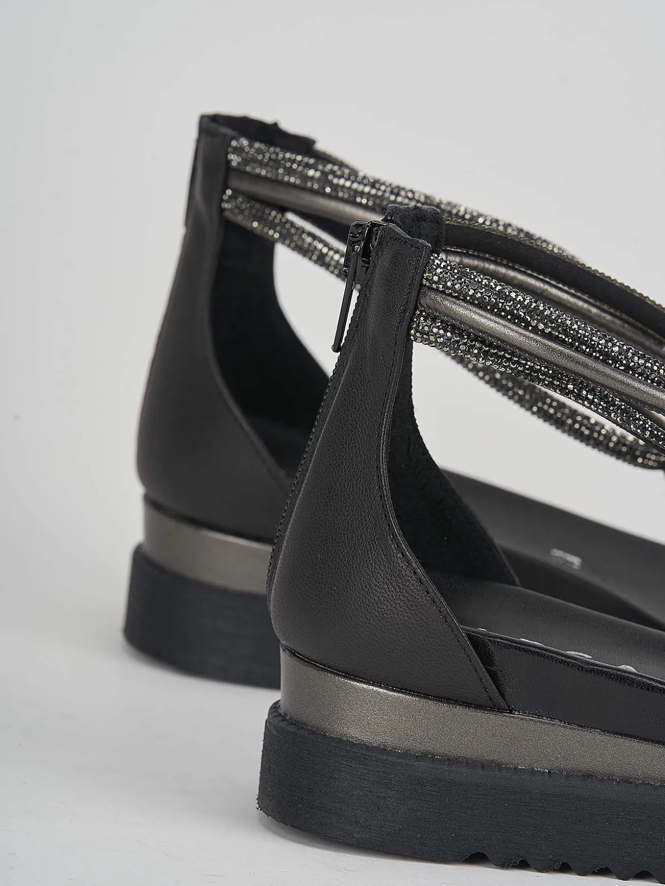 Sandali zeppa tacco 3cm pelle nero