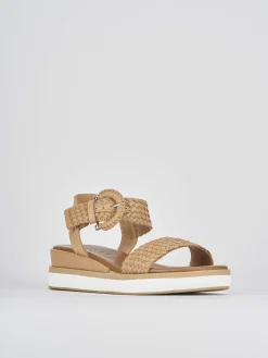 Sandali zeppa tacco 3cm pelle beige