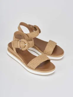 Sandali zeppa tacco 3cm pelle beige