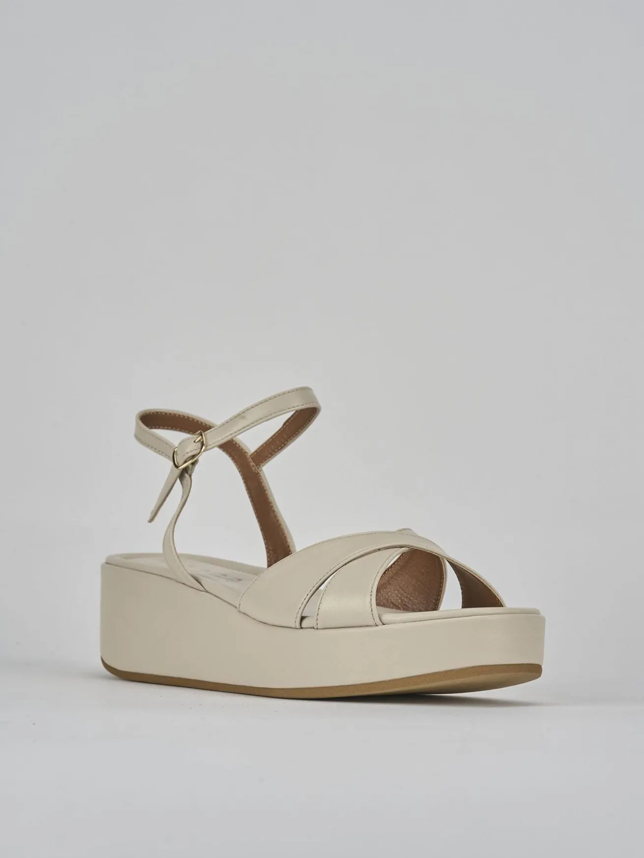 Sandali zeppa tacco 4cm pelle bianco