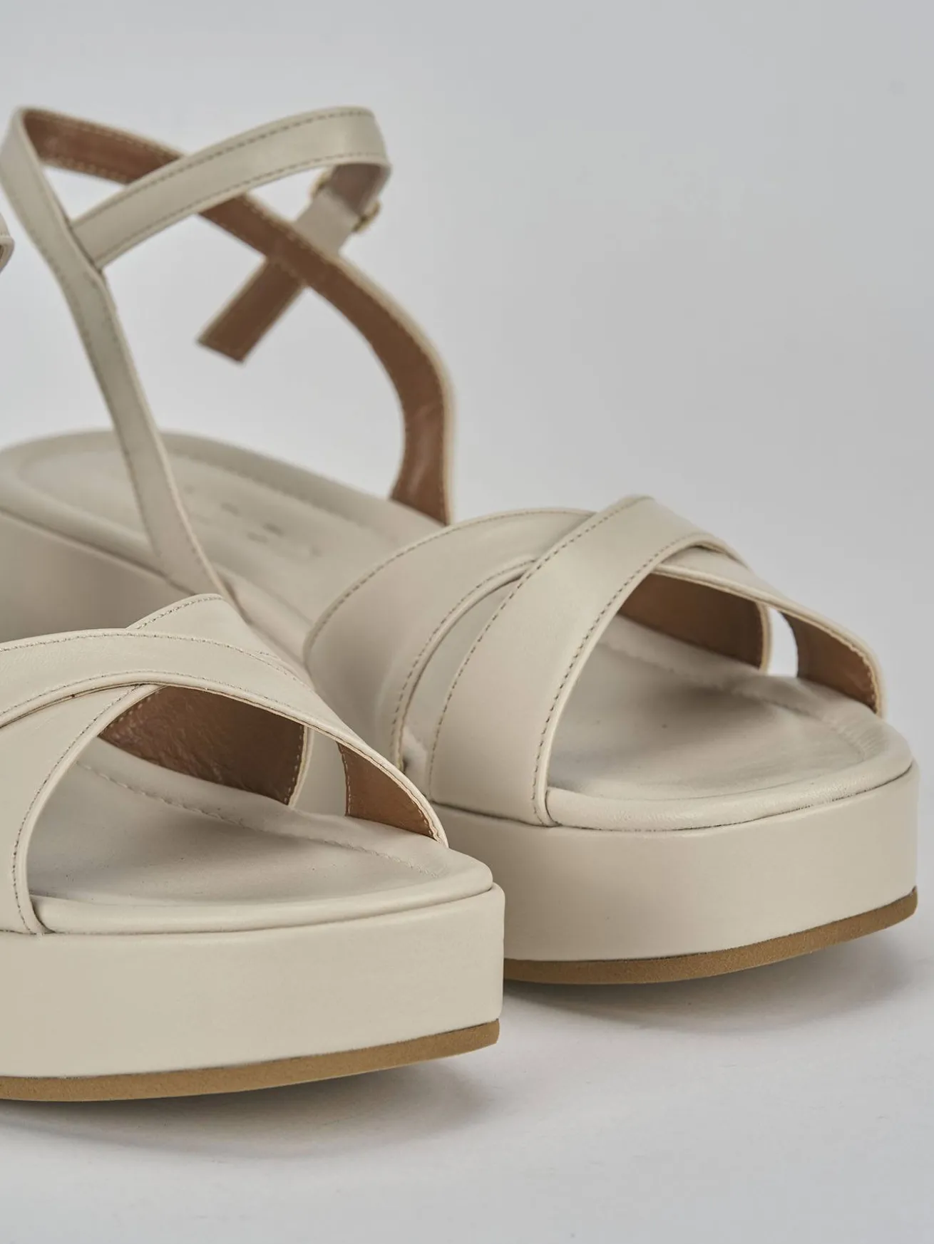 Sandali zeppa tacco 4cm pelle bianco