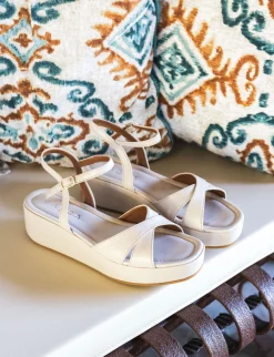 Sandali zeppa tacco 4cm pelle bianco