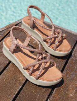 Sandali zeppa tacco 4cm pelle rosa