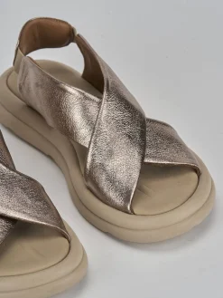 Sandali zeppa tacco 3cm pelle bronzo