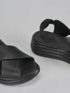 Sandali zeppa tacco 5cm pelle nero