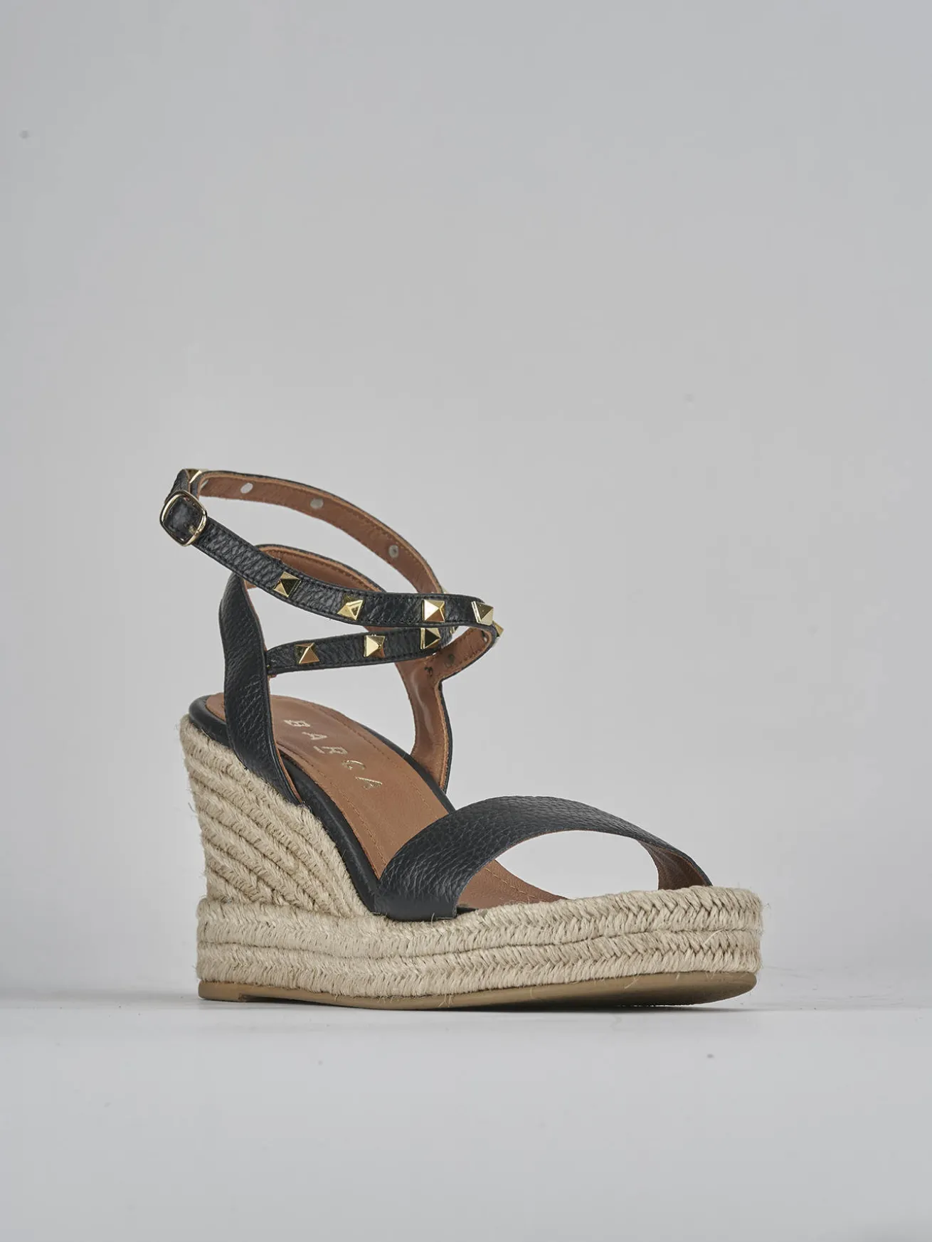 Sandali zeppa tacco 9cm pelle nero