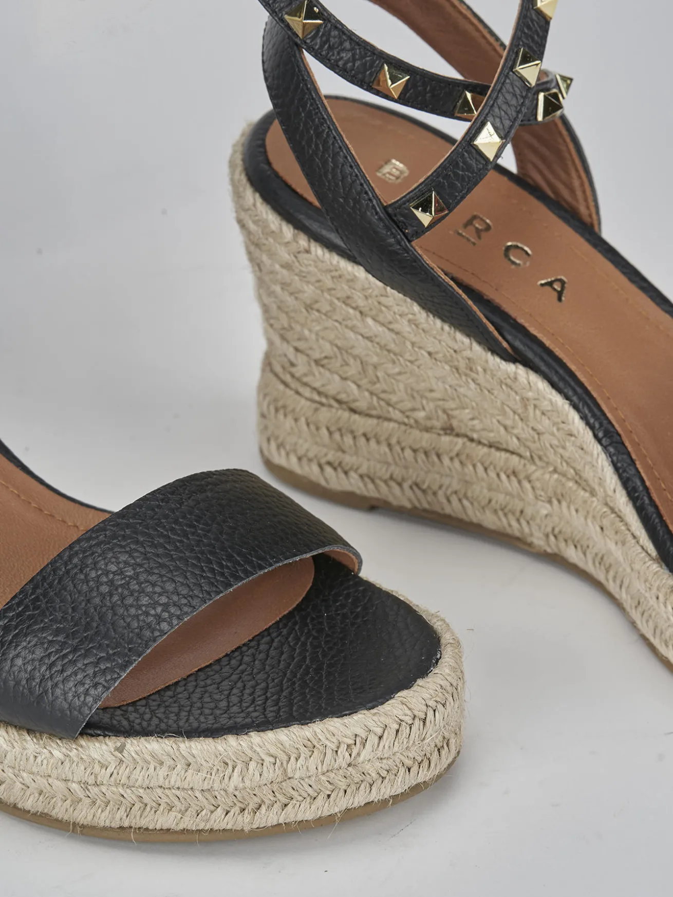 Sandali zeppa tacco 9cm pelle nero