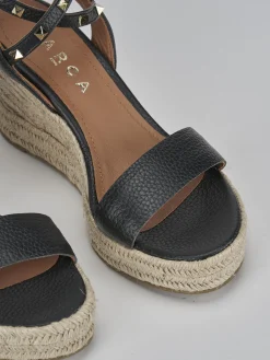 Sandali zeppa tacco 9cm pelle nero