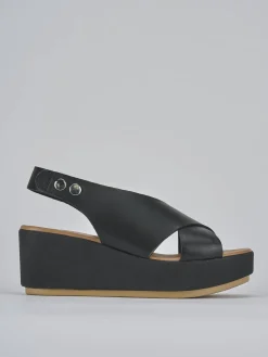 Sandali zeppa tacco 6cm pelle nero