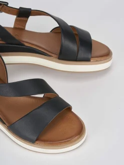 Sandali zeppa tacco 4cm pelle nero