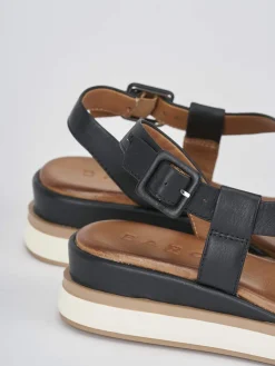 Sandali zeppa tacco 4cm pelle nero